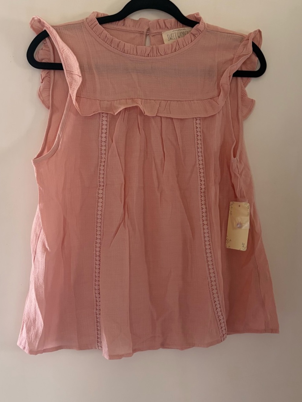 Sweet Wanderer Blush Pink Ruffle Neck Tank Large